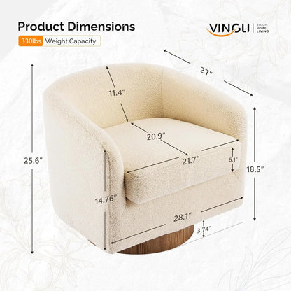 360°Swivel Accent Chairs, Set of 2 with Wood Base and Removable Cushion, Upholstered Bucket Armchairs