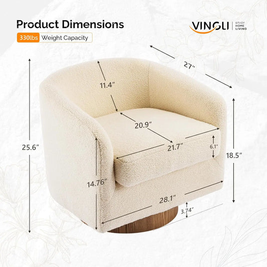 360°Swivel Accent Chairs, Set of 2 with Wood Base and Removable Cushion, Upholstered Bucket Armchairs