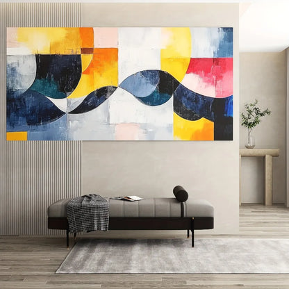 Abstract Canvas Wall Art Line Dance Geometric Design Pine Frame