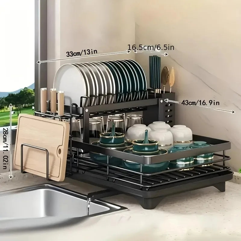 Dish Drying Rack Double Tier Extendable Large Capacity Drainer