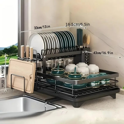 Dish Drying Rack Double Tier Extendable Large Capacity Drainer