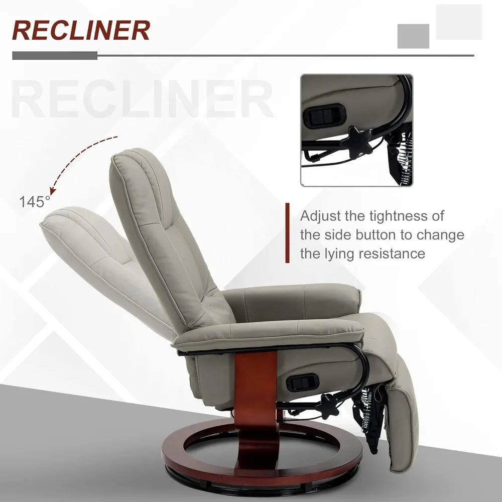 Faux Leather Recliner Chair Manual Swivel Lounge Chair With Footrest
