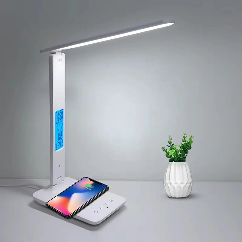 Wireless Charging LED Desk Lamp with a USB Charging Port, Dimmable, Sliding Function, Auto Timer, and Night Light