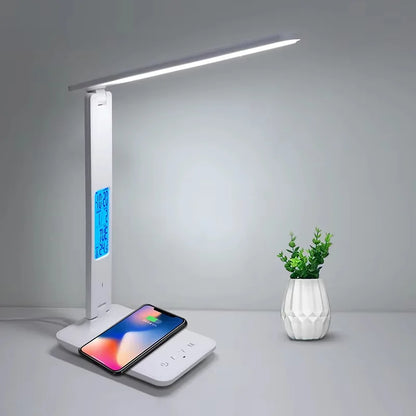 Wireless Charging LED Desk Lamp with a USB Charging Port, Dimmable, Sliding Function, Auto Timer, and Night Light