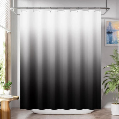 Black Shower Curtain Ombre 72x72 Set with 12 Hooks