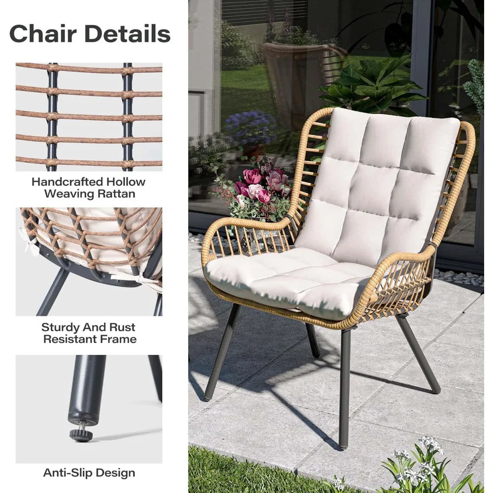 Bistro Set Outdoor 3 PCS with Coffee Table and Thick Cushions