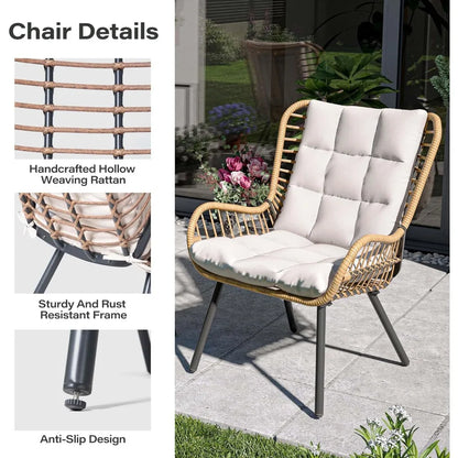 Bistro Set Outdoor 3 PCS with Coffee Table and Thick Cushions