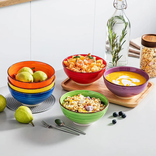 Ceramic Soup Bowls Set 6 Colorful 27 Oz Microwave Dishwasher Safe