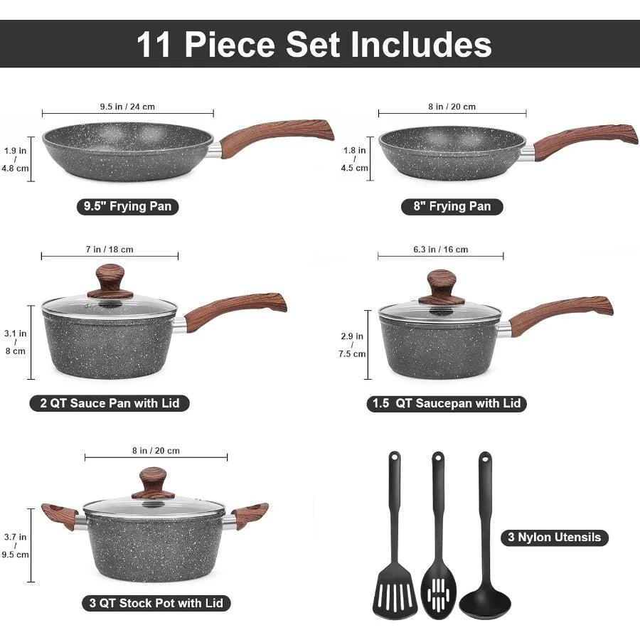 Granite Cookware Set 11 Piece Die Cast Pots and Pans Induction