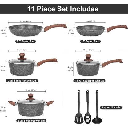 Granite Cookware Set 11 Piece Die Cast Pots and Pans Induction