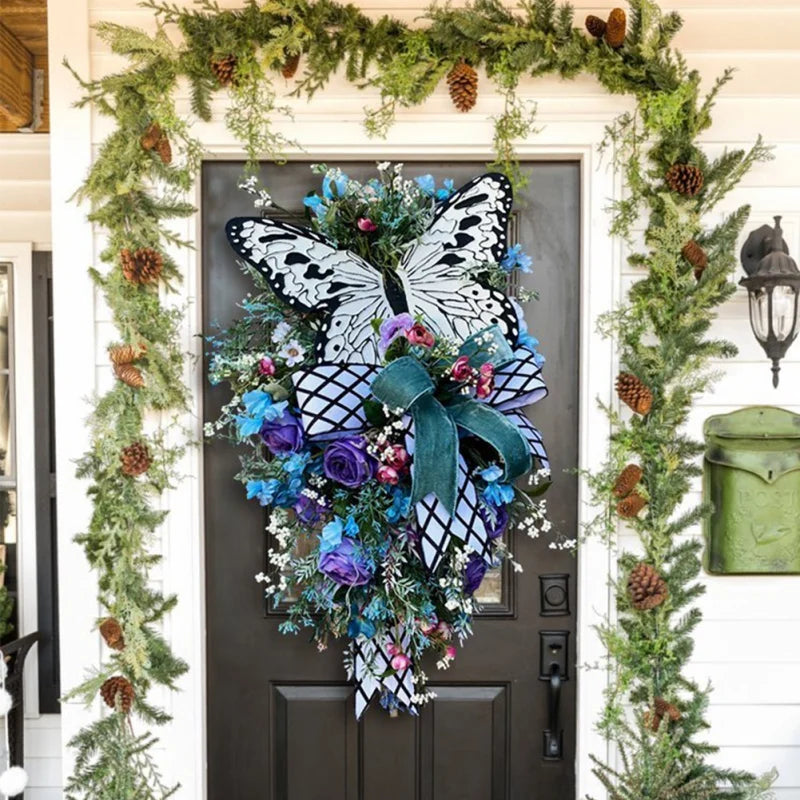 Front Door Wreath Rose Butterfly Artificial Hanging Decor Home