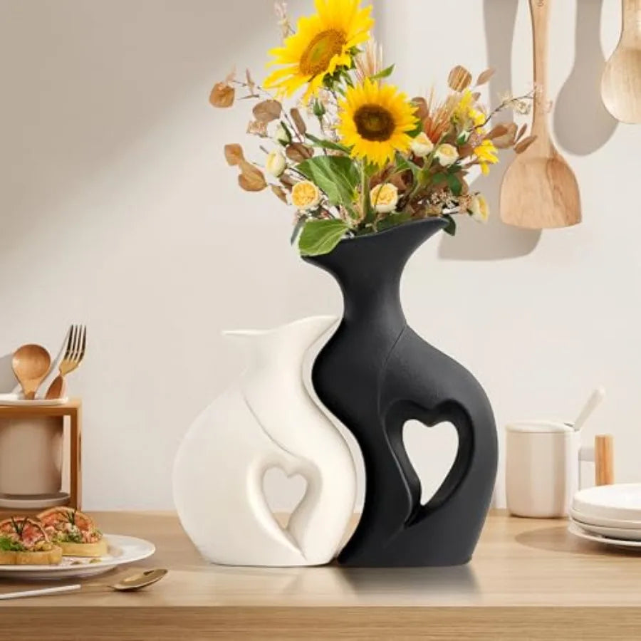 Heart Shaped Ceramic Vase Set of 2 Minimalist Decorative Vases