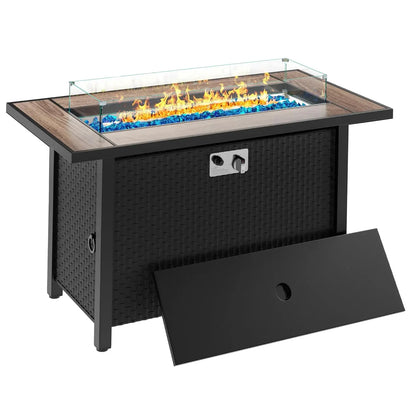 45in Fire Table  50000 BTU 3-in-1, Propane Fire Pit with Glass Wind Guard and Rain Cover, Customized