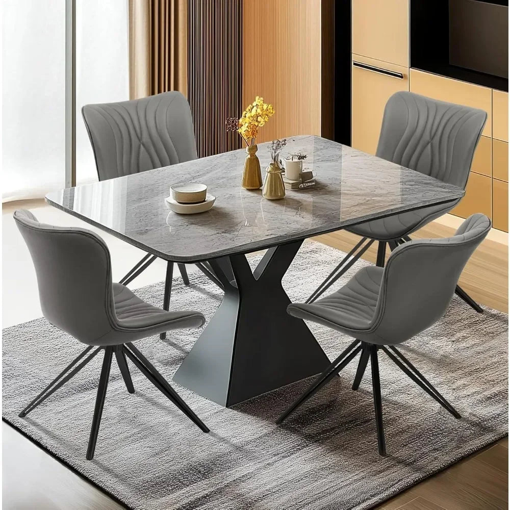 Dining Chair Set of 6, 360° Swivel Upholstered Mid-Century Modern Kitchen Dining Chairs, Faux Leather Upholstered Side Chair