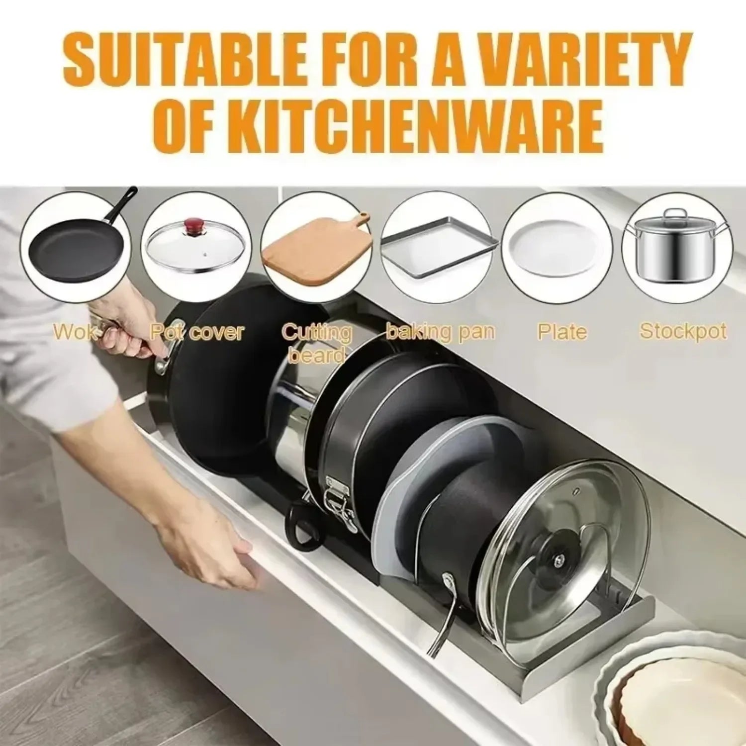 Pots and Pans Storage Rack Expandable Cabinet Organizer 6 Shelves
