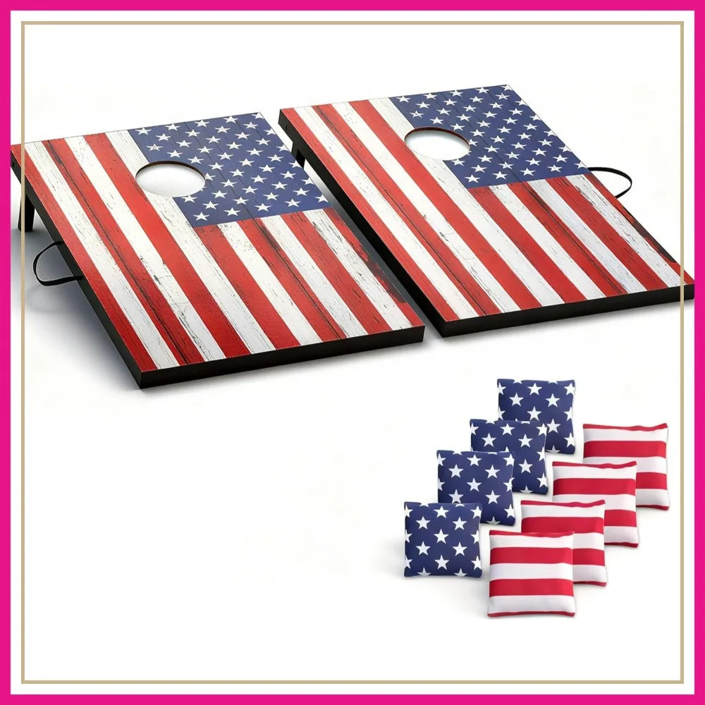 Portable Cornhole Board Set - Premium MDF Wood, 8 Bean Bags