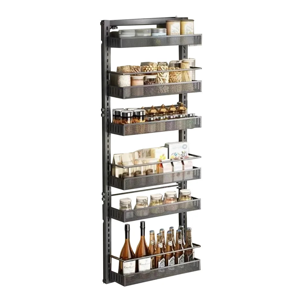6-Tier Over The Door Pantry Organizer with Adjustable Baskets, Metal Wall Mount Spice Rack