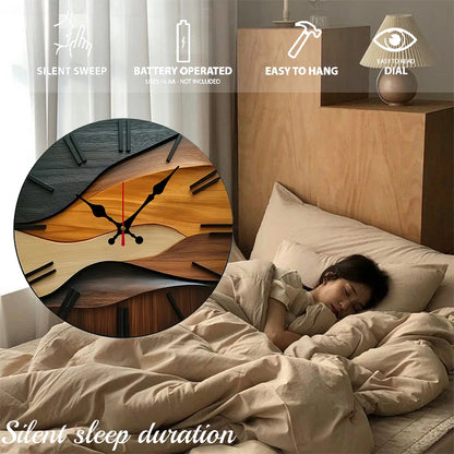 Nordic Wall Clock Modern 2D Flat Wooden Silent Hanging Design