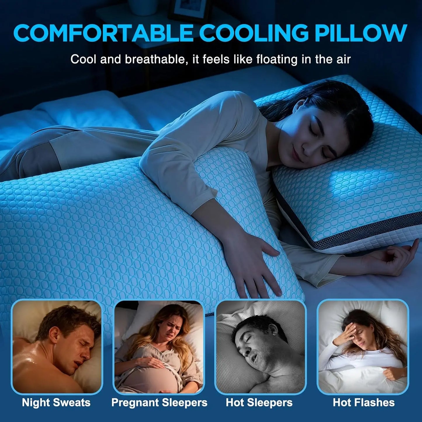 Cooling Pillows Queen Size, Set of 2, Shredded Memory Foam Pillows with Removable Cover