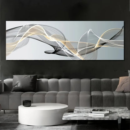 Black and White Line Art Canvas Modern Abstract Pine Wood Frame