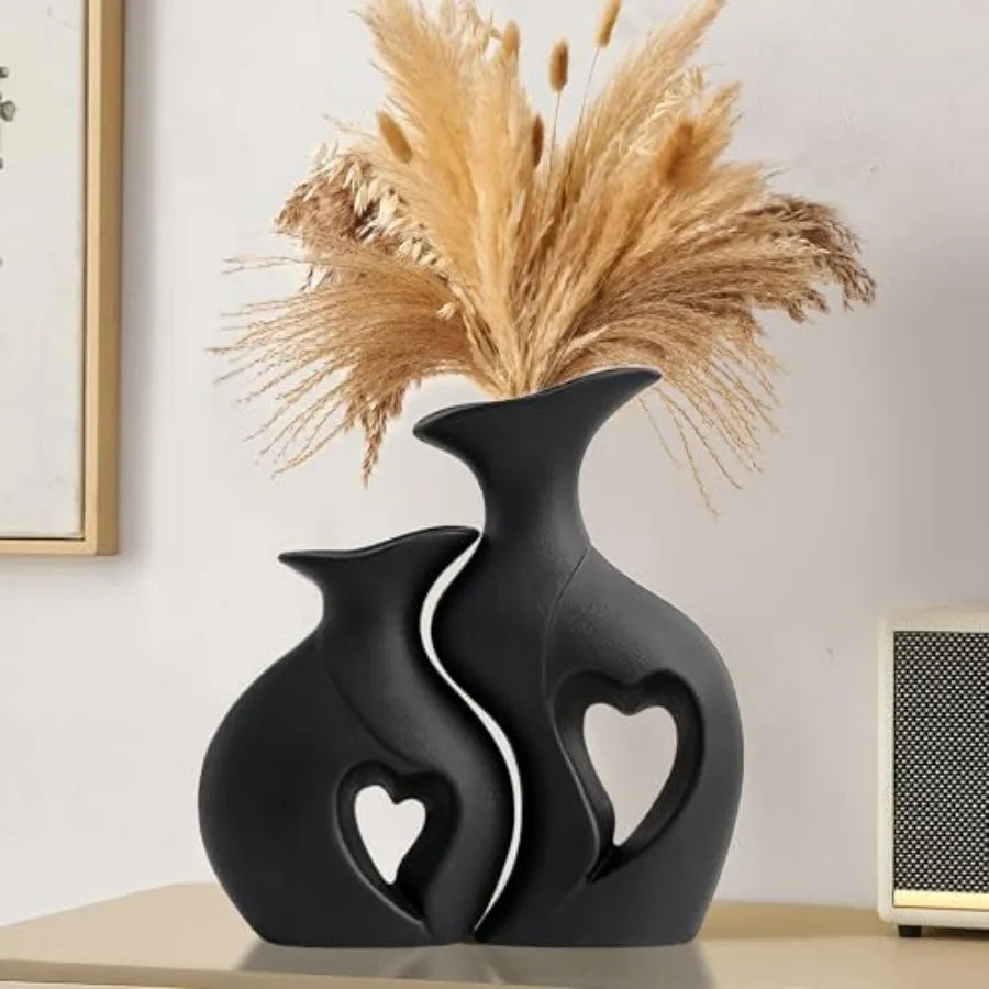 Heart Shaped Ceramic Vase Set of 2 Minimalist Decorative Vases