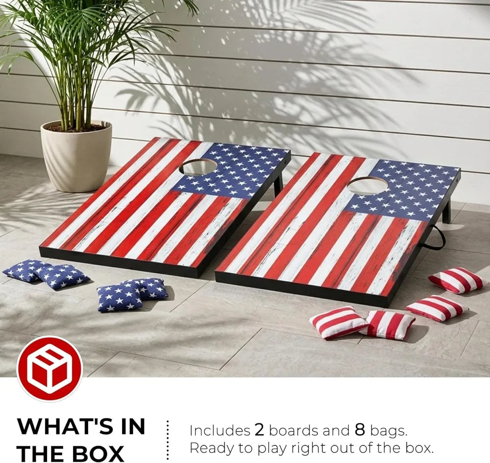 Portable Cornhole Board Set - Premium MDF Wood, 8 Bean Bags
