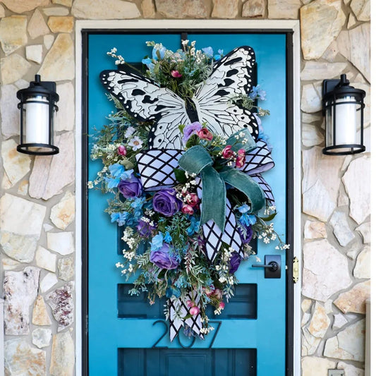 Front Door Wreath Rose Butterfly Artificial Hanging Decor Home