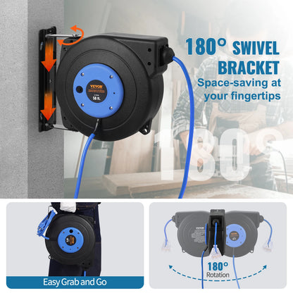 Retractable Extension Cord Reel 50FT Lighted Triple Tap Outlet