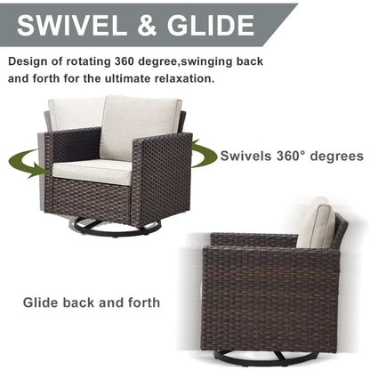 Patio Swivel Rocker Chairs Set of 2 with PE Wicker Cushions
