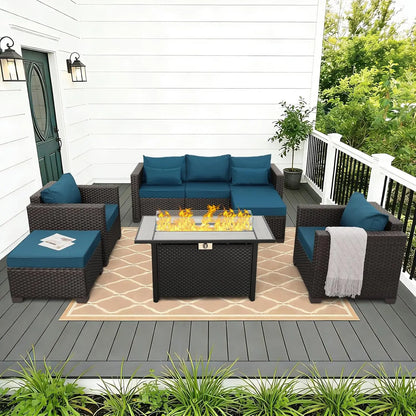 6 Piece Patio Set With Fire Pit Table 45 Inch Propane Outdoor Furniture