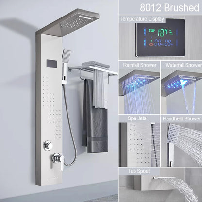 LED Light Shower Panel Waterfall Rain Digital Display Shower Faucet Set SPA Massage Jet Bathroom Column Mixer Tap Tower System