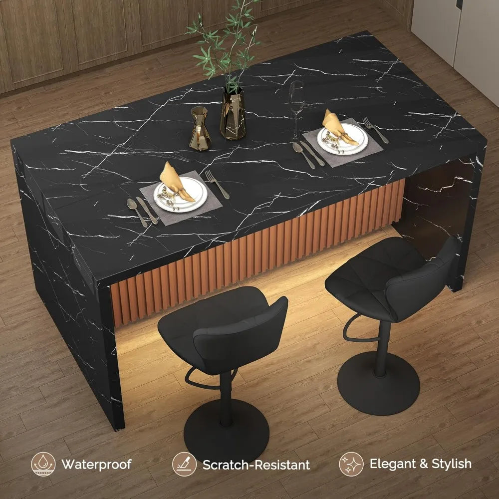 Modern Dining Table Island for 4-6 People Marble LED Lights