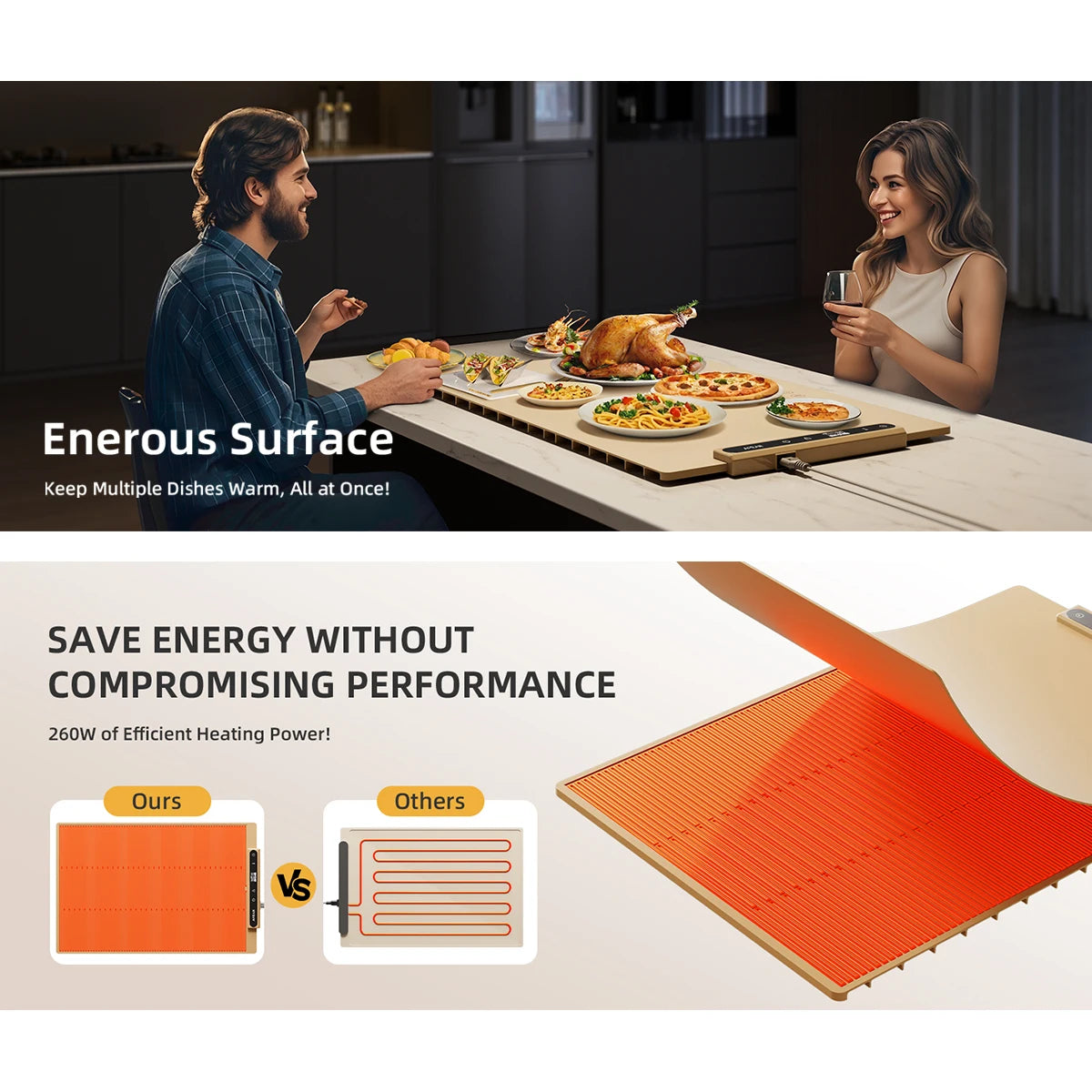 Food Warming Plate Adjustable Temperature Silicone Foldable