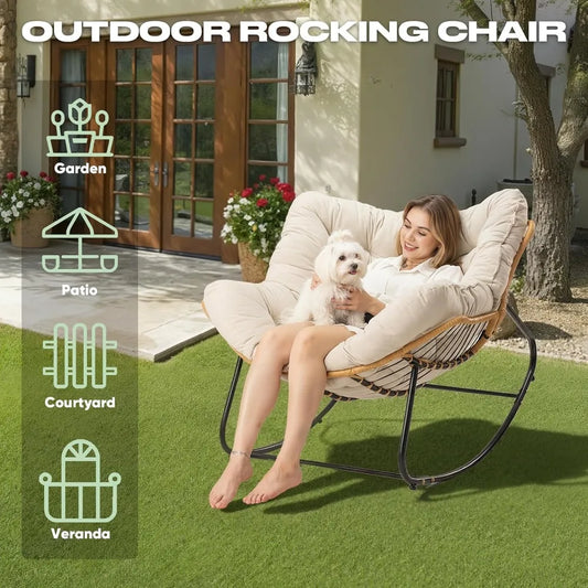 Wicker Papasan Rocking Chair Oversized Cushion Comfort Chair
