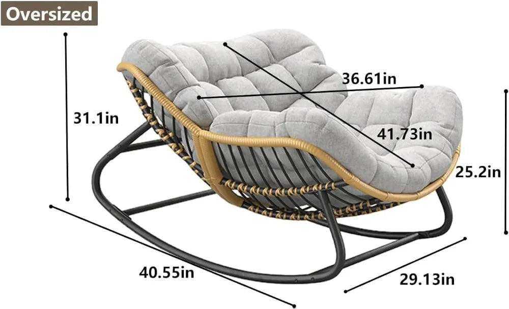 Rattan Egg Chair Oversized Swivel Rocking Lounge Chair with Cushion