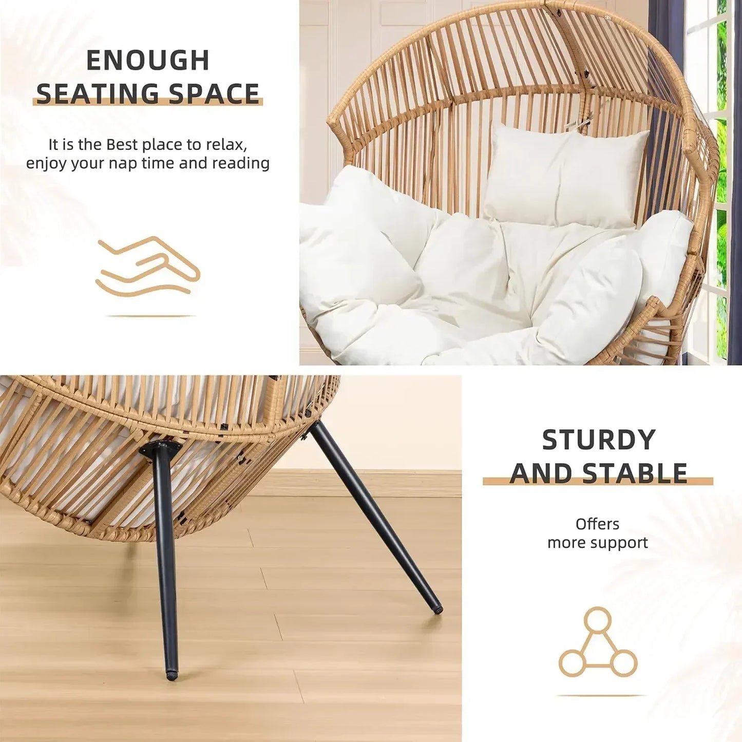 Wicker Egg Chair,  PE Rattan with Cushions, Oversized, for Outdoor, Indoor use