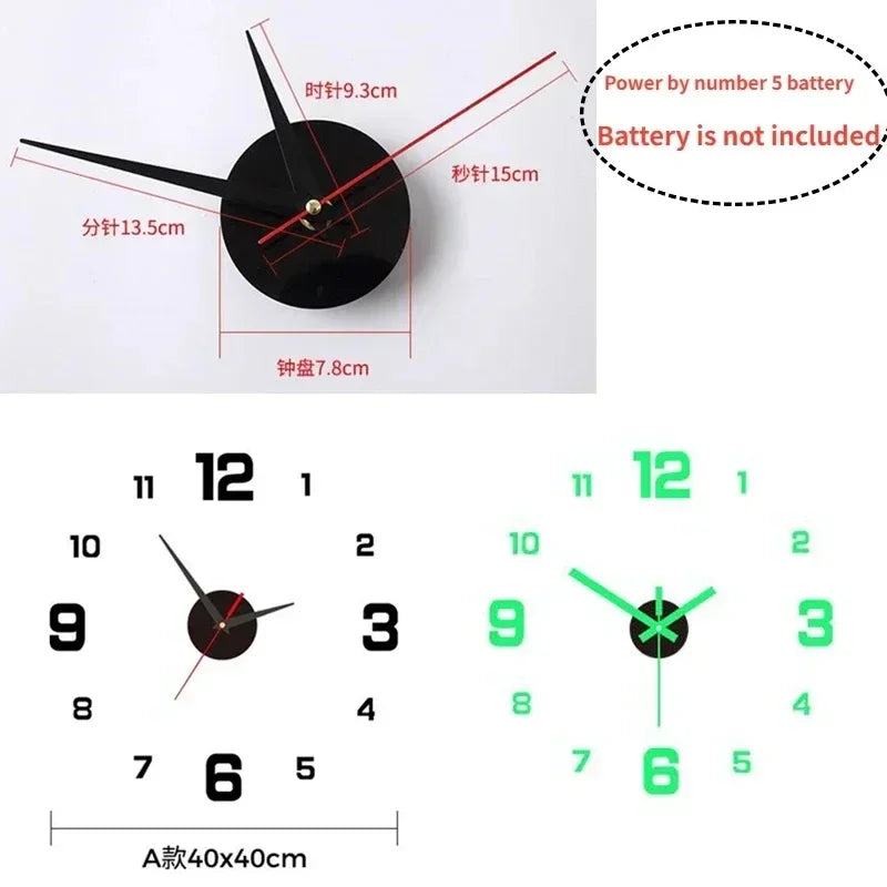 DIY Digital Wall Clock Luminous Silent 5 Color Modern Home Decor