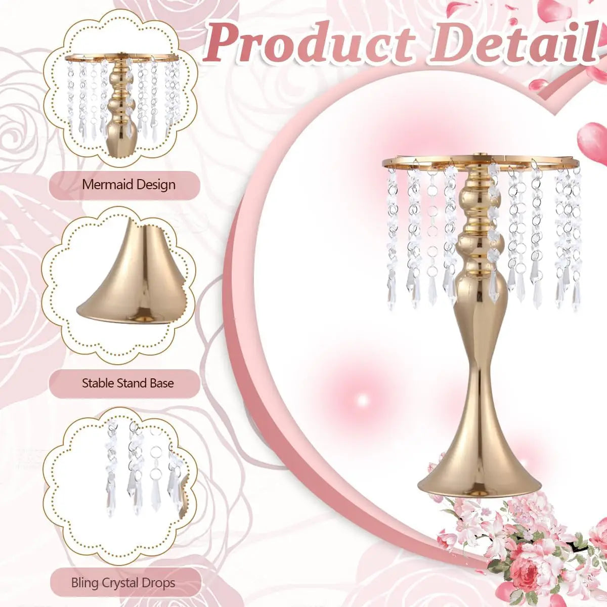 Table Centerpiece Set of 8 Gold Vase Stand with Crystals