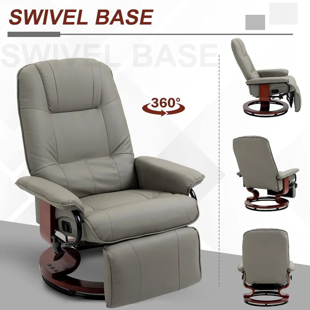Faux Leather Recliner Chair Manual Swivel Lounge Chair With Footrest