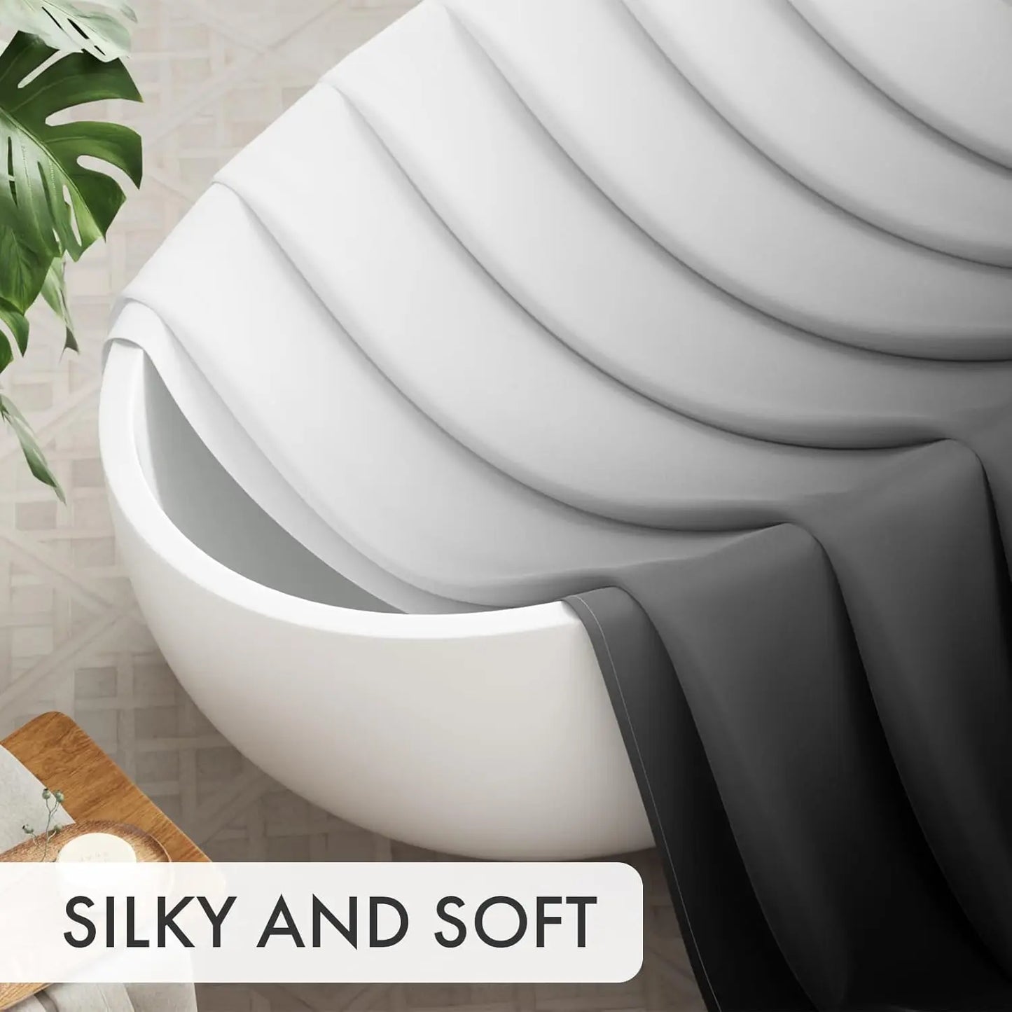 Black Shower Curtain Ombre 72x72 Set with 12 Hooks