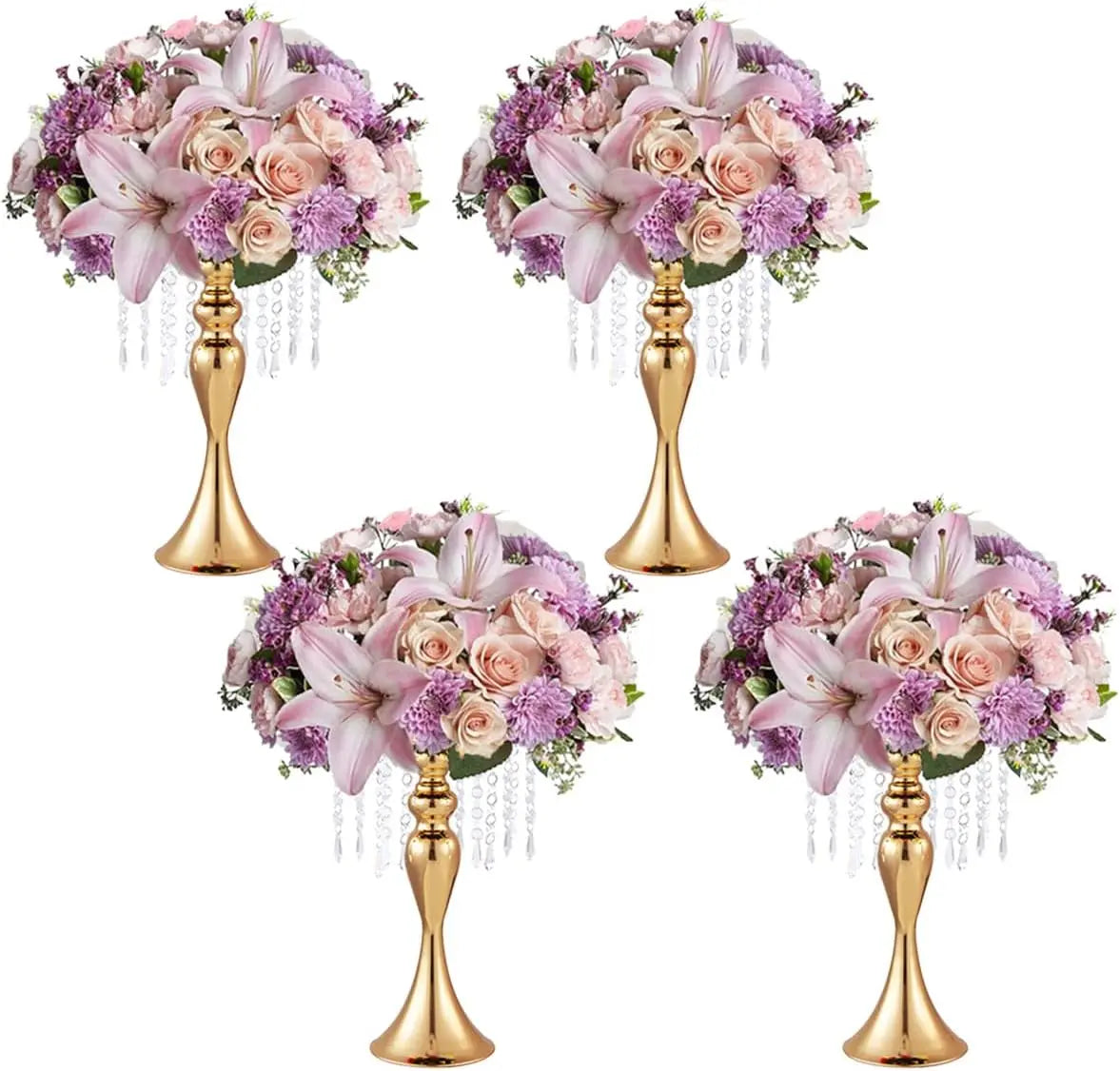 Table Centerpiece Set of 8 Gold Vase Stand with Crystals