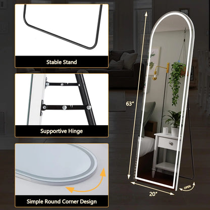LED Full Length Mirror with 3 Color Lighting Aluminum Frame