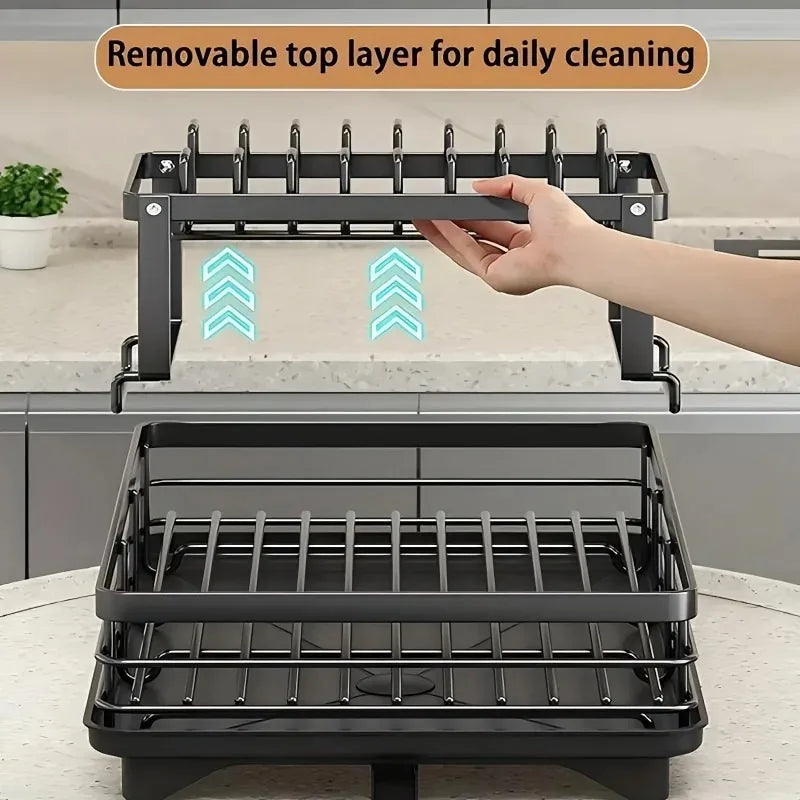 Dish Drying Rack Double Tier Extendable Large Capacity Drainer