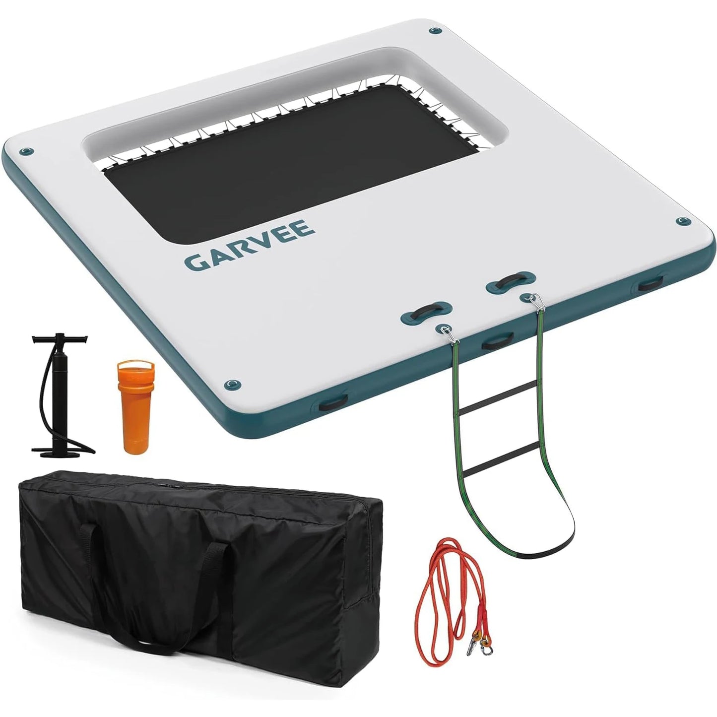 Inflatable Floating Dock 10x10FT Platform with Mesh Swim Area