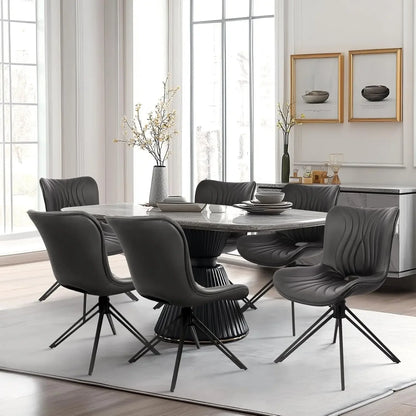 Dining Chair Set of 6, 360° Swivel Upholstered Mid-Century Modern Kitchen Dining Chairs, Faux Leather Upholstered Side Chair