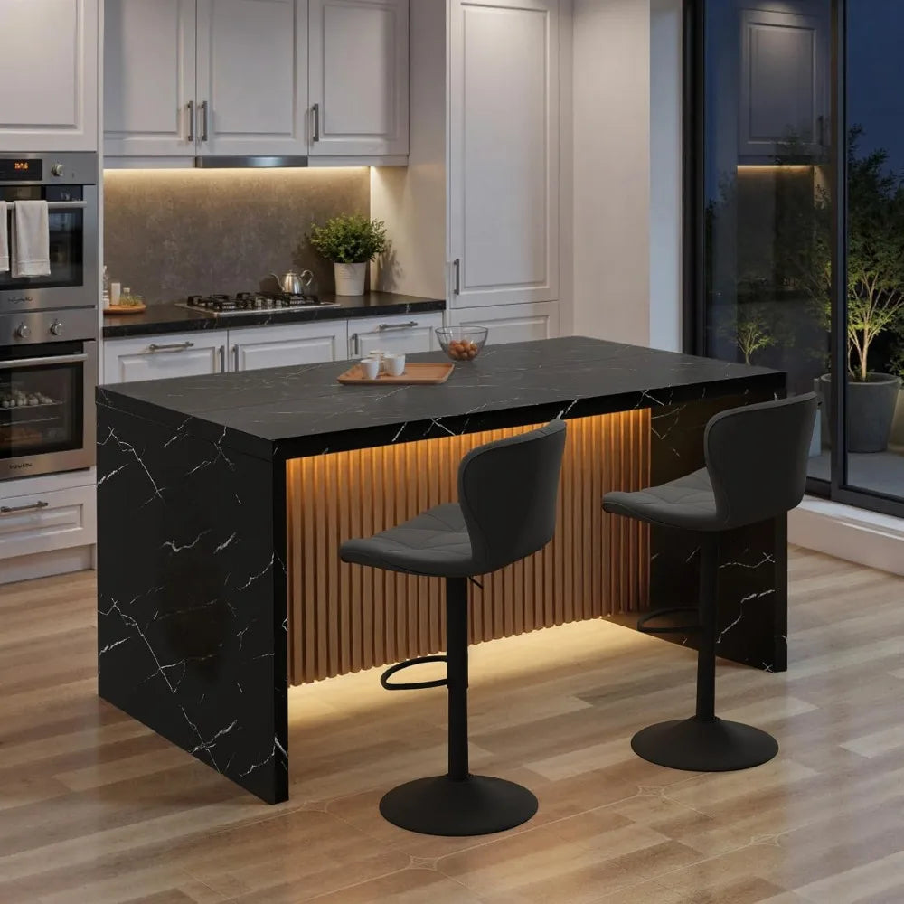 Modern Dining Table Island for 4-6 People Marble LED Lights