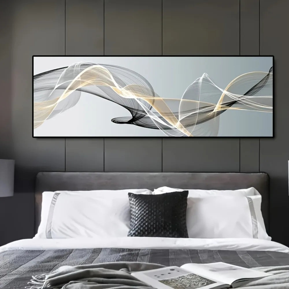Black and White Line Art Canvas Modern Abstract Pine Wood Frame