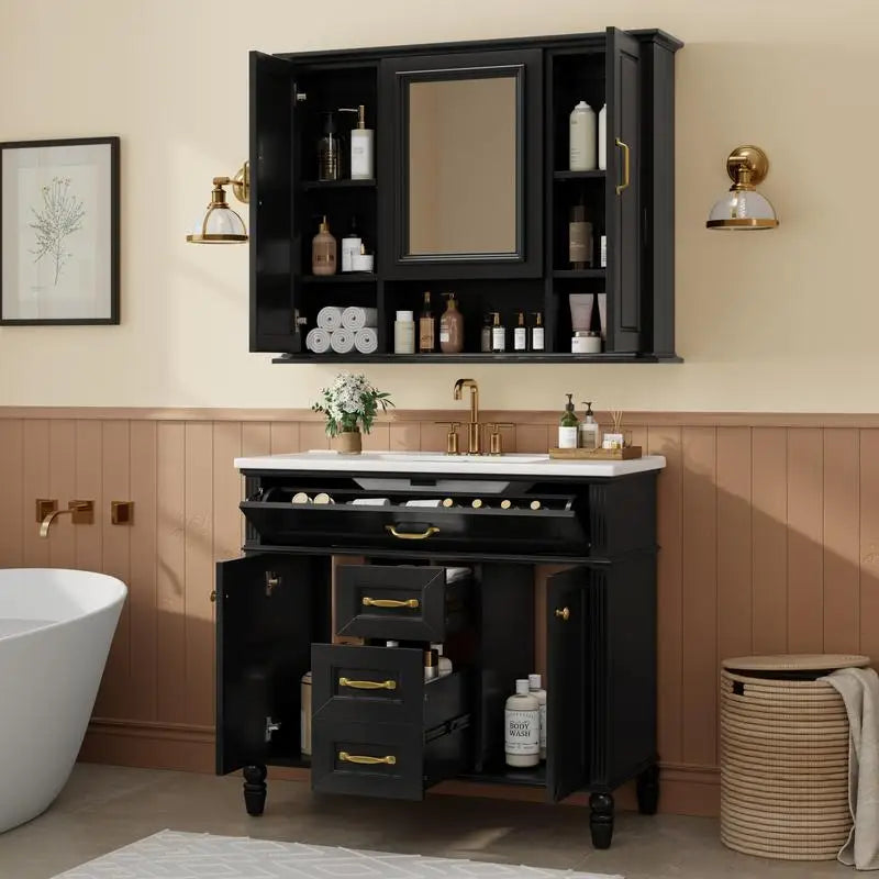 Wall Mounted Medicine Cabinet 36 Inch with Mirror 3 Doors