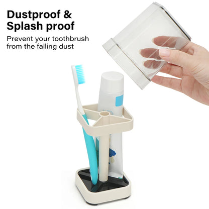 Toothbrush Holder With Cover Cup Storage Toothpaste Bathroom Organizer