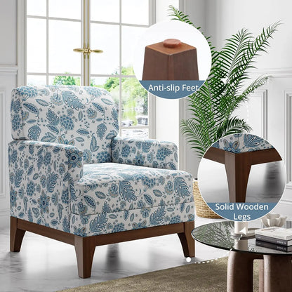 Floral Accent Chair Set Of 2, Upholstered Armchair With Solid Leg, Comfy Reading Single Sofa With Spring-Padded, Customized